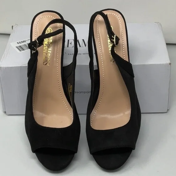 NIB women’s Dream Pairs peep toe black suede heeled shoes, size 9 - Picture 2 of 10